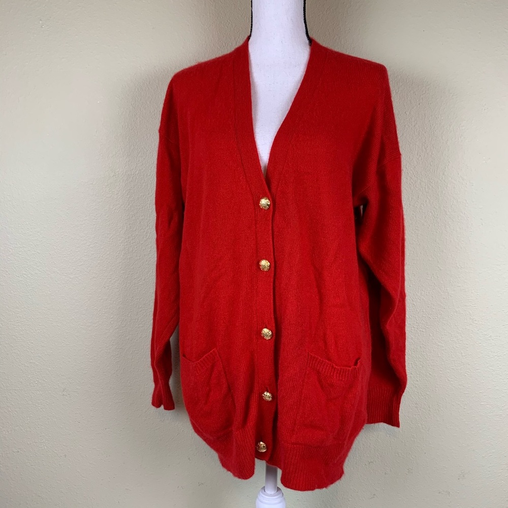 Neiman Marcus Red Cashmere Cardigan Sweater